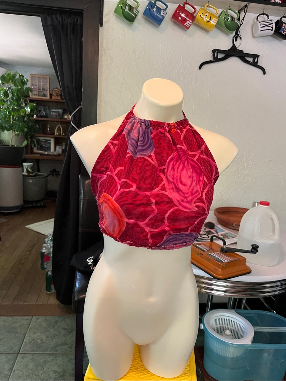 Women's Red Floral Halter Crop Top